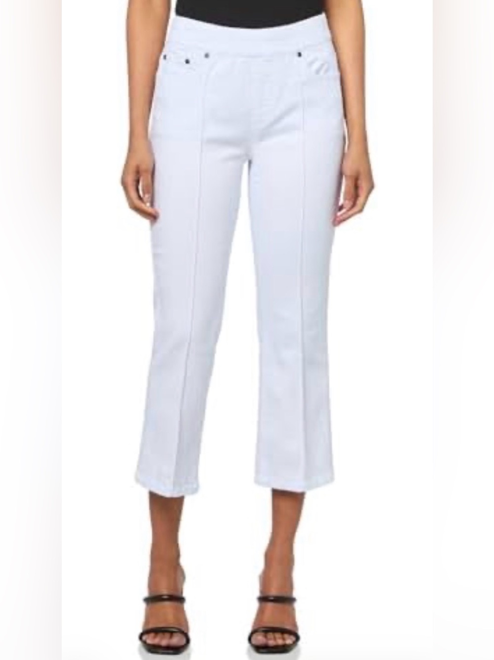 Petite Principle White Cropped Seam-Front Pants
